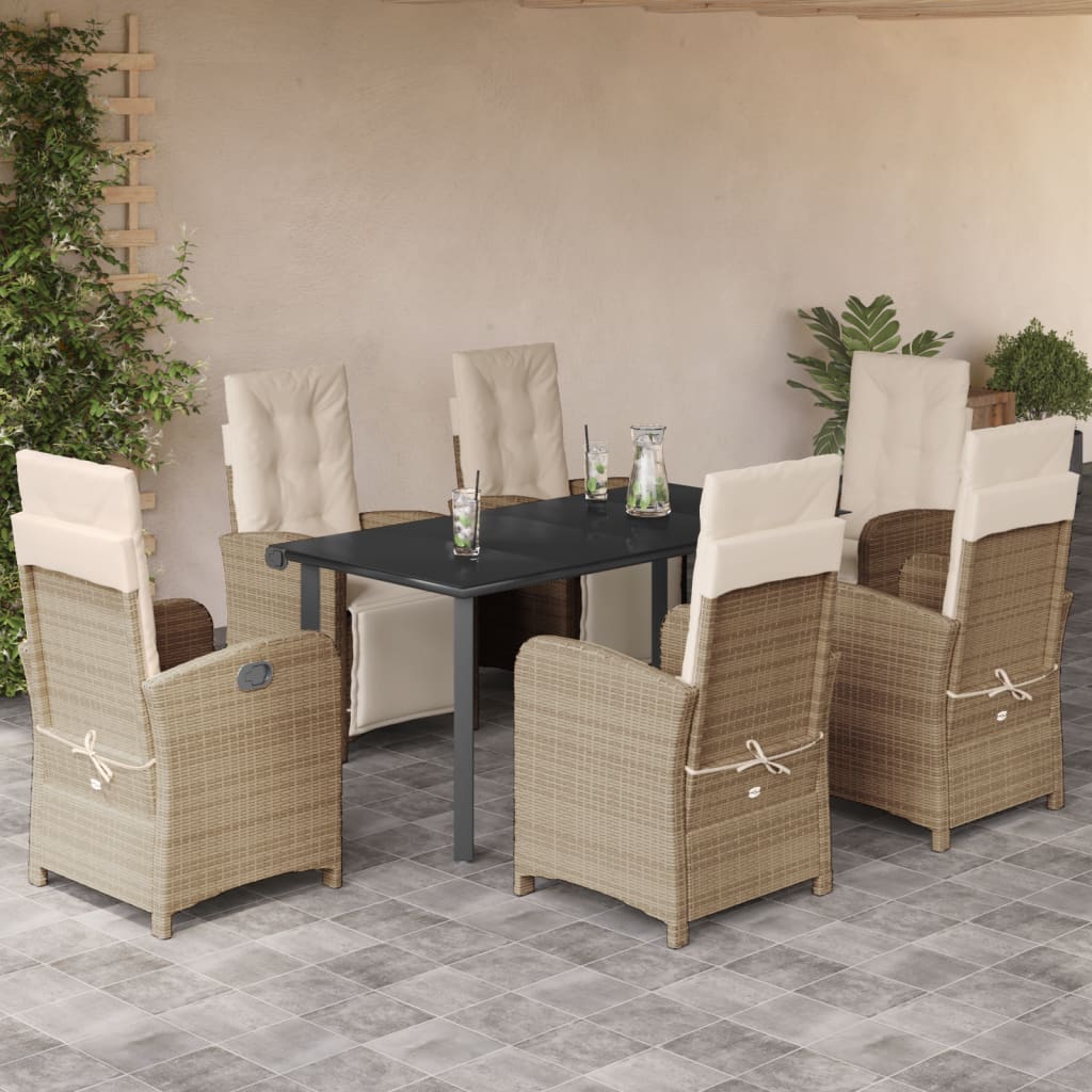 7-tlg. Garten-Essgruppe mit Kissen Beige Poly Rattan